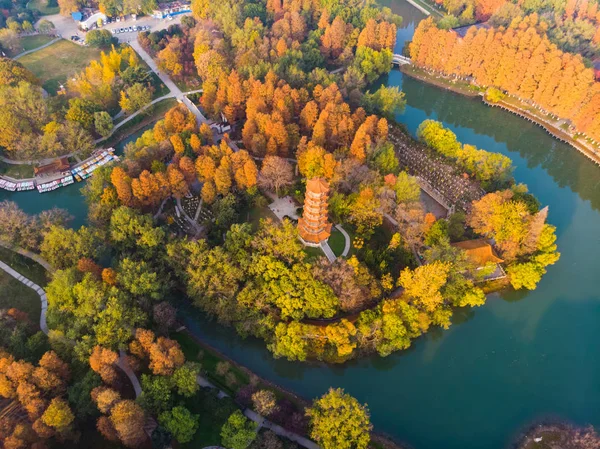 Luchtfotografie Landschap Van Jiefang Park Wuhan Hubei Late Herfst — Stockfoto