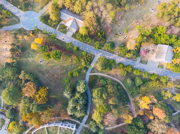 Aerial photography scenery of Moon lake scenic spot, Wuhan, Hubei in late autumn