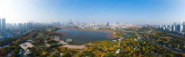 Flygfoto Landskap Moon Sjö Natursköna Plats Wuhan Hubei Slutet Hösten — Stockfoto