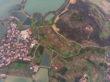 Hubei, Daye 'deki Baoan Gölü Ulusal Sulama Parkı' nın bahar manzarası