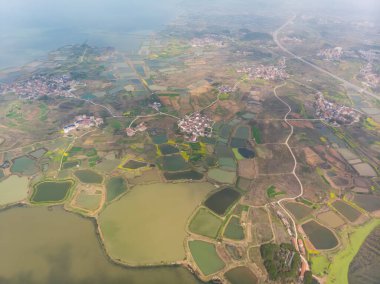 Hubei, Daye 'deki Baoan Gölü Ulusal Sulama Parkı' nın bahar manzarası