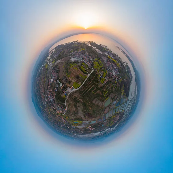 Hubei Daye Baoan Lake National Wetland Park Vår Antenn Solnedgång — Stockfoto