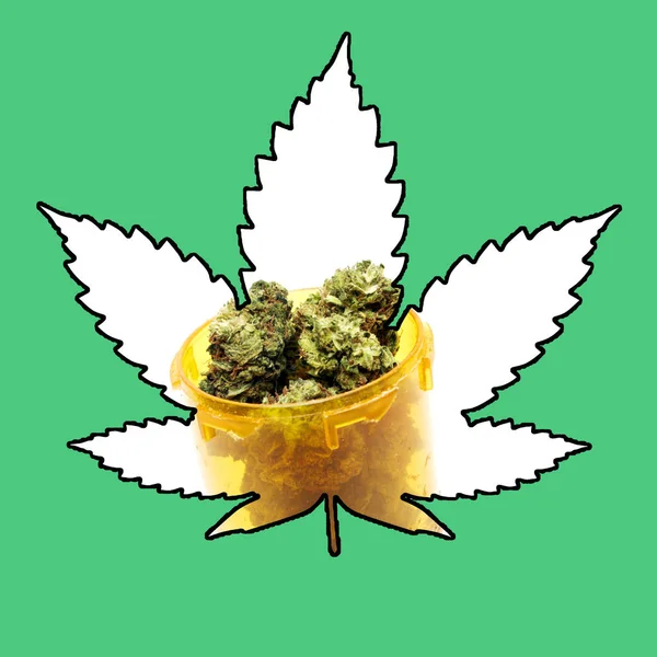 Icona con foglie di vaso, marijuana e cannabis — Foto Stock