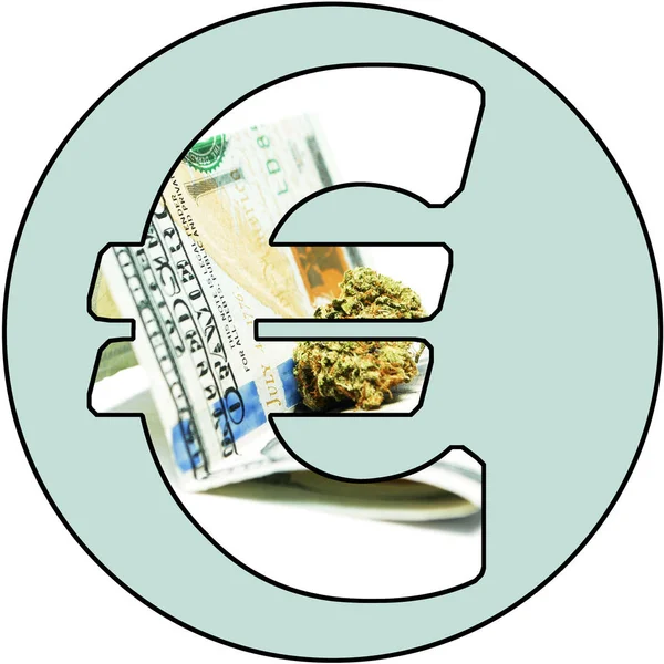 Marijuana Money, Cannabis Weed and Pot Buds in the Euro Symbol — Stock Photo, Image