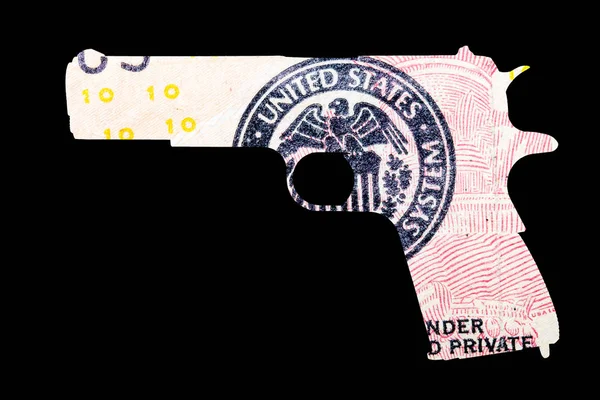 Waffen Und Geld Stellvertretend Für Schießereien Amerika Form Der Waffe — Stockfoto