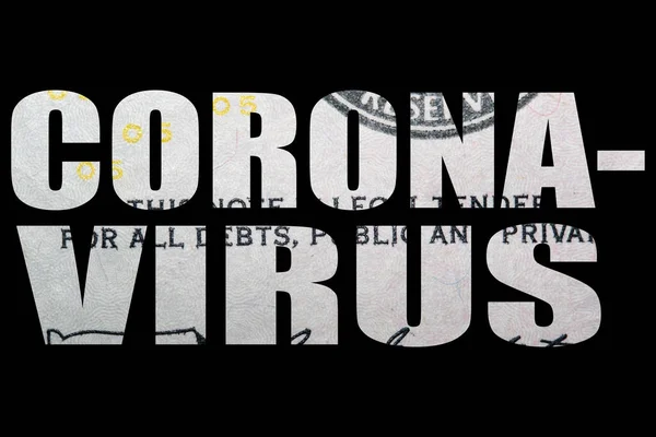 Coronavirus Pengar Aktiemarknad Och Ekonomi Covid Text Svart Bakgrund — Stockfoto
