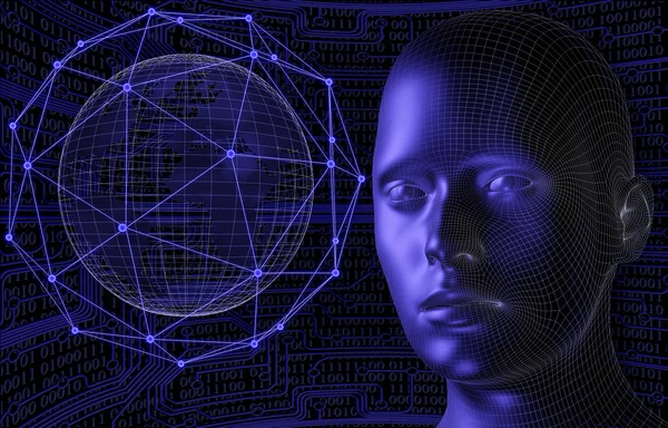 Artificial intelligence. Human face. Technology background.