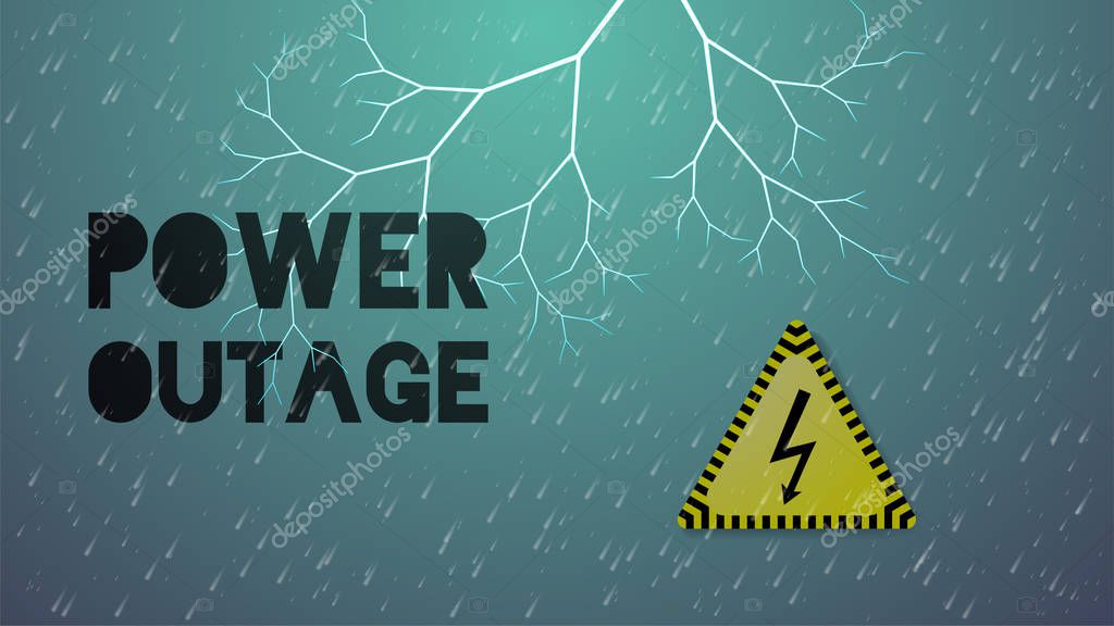 Power Outage Banner Bad Weather Rain With Lightning And Inscription Black Yellow Triangle With Electricity Sign Blackout Or Grid Failure Concept Template For News Stock Vector Illustration Premium Vector In Adobe