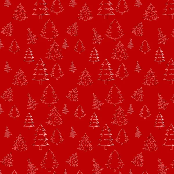 Ligne Sapin Noël Dessin Blanc Sur Fond Rouge Illustration Vectorielle — Image vectorielle