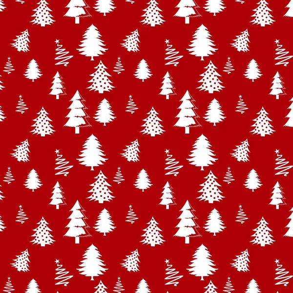 Albero Natale Disegno Bianco Sfondo Rosso Vettoriale Illustrazione — Vettoriale Stock