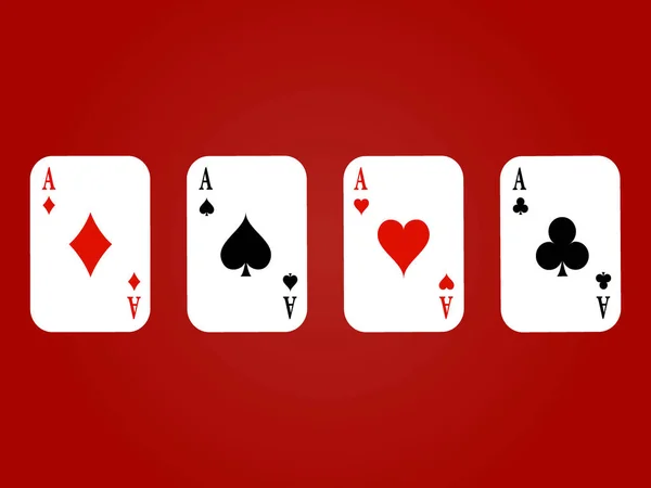 Quatre Combinaisons Cartes Ace Sur Fond Rouge Illustration Vectorielle — Image vectorielle