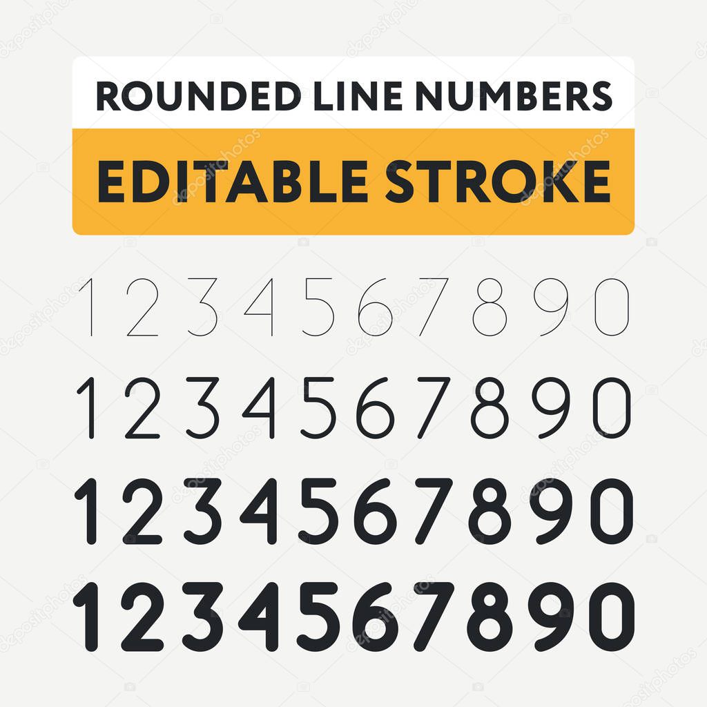 Set of 0-9 Thin and Bold Line Futuristic Rounded Vector Numbers Font. Editable Stroke Thick. 