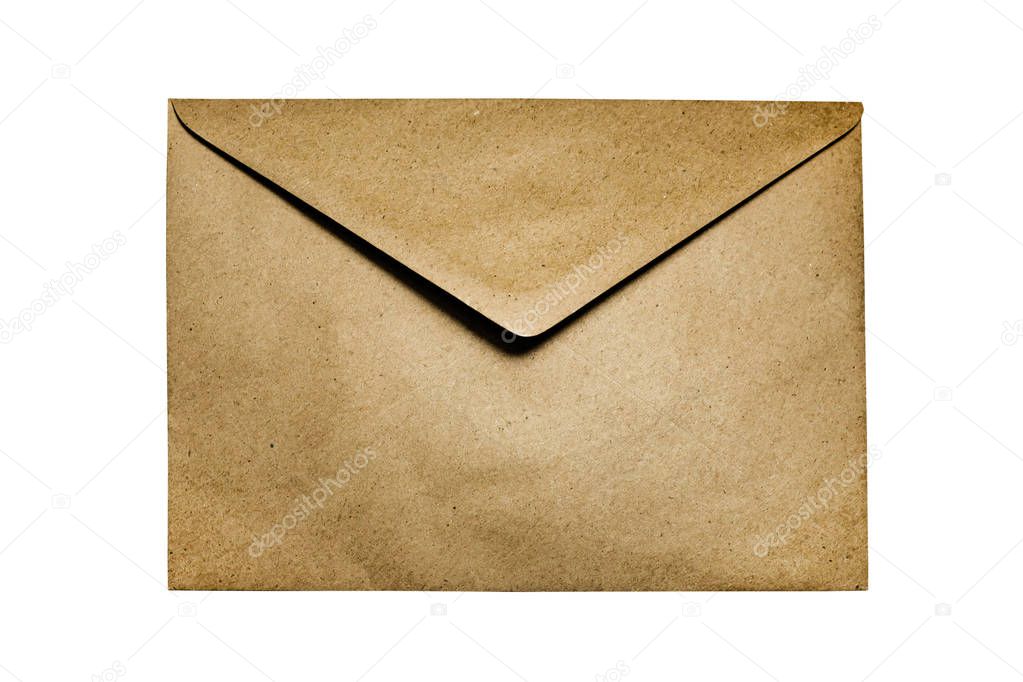 Old Craft Recycled Paper Post Envelope Letter Isolated On White. Vintage Antique Cardboard Texture. 