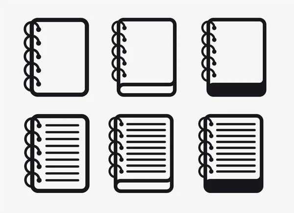 Federheft Notizblock Flache Vektorlinie Icon Set — Stockvektor