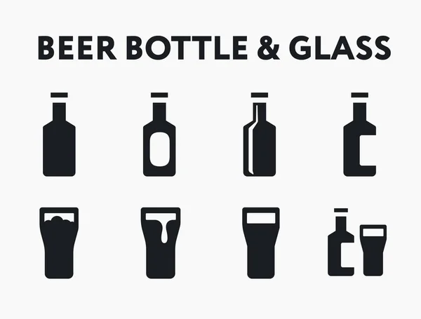 Garrafa Cerveja Glass Pint Bar Alcohol Drink Conjunto Ícones Linha —  Vetores de Stock