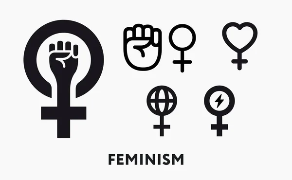 Feminisme Hak Hak Perempuan Tinju Gender Perempuan Girl Power Set - Stok Vektor