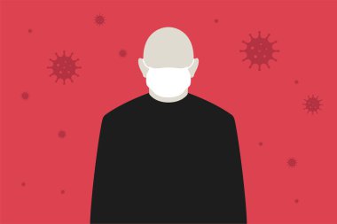 Coronavirus Covid-19 Dünya Salgını Virüs Bakteri Salgını. Solunum Maskeli Adam. Zatürree Ateşi Karantinası.