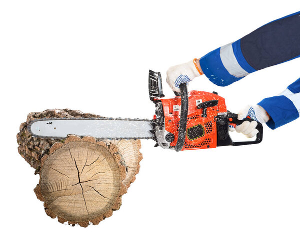 Бензопила, красная. изолированные
