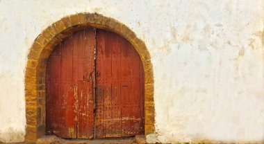 Fas 'ın Kazablanka' nın Tarihi Habous bölgesinde eski bir kapı.