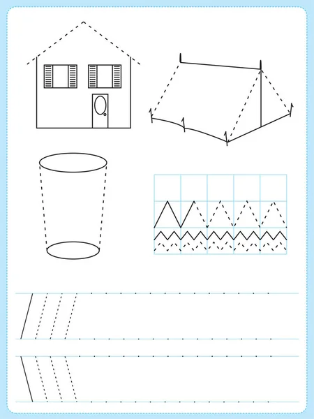 Esercizio Bambini Età Prescolare Asilo Esercizio Illustrato Linee — Vettoriale Stock