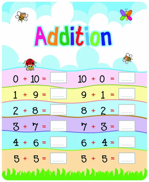 Exercice Pour Les Enfants Âge Préscolaire Maternelle Ajout — Image vectorielle