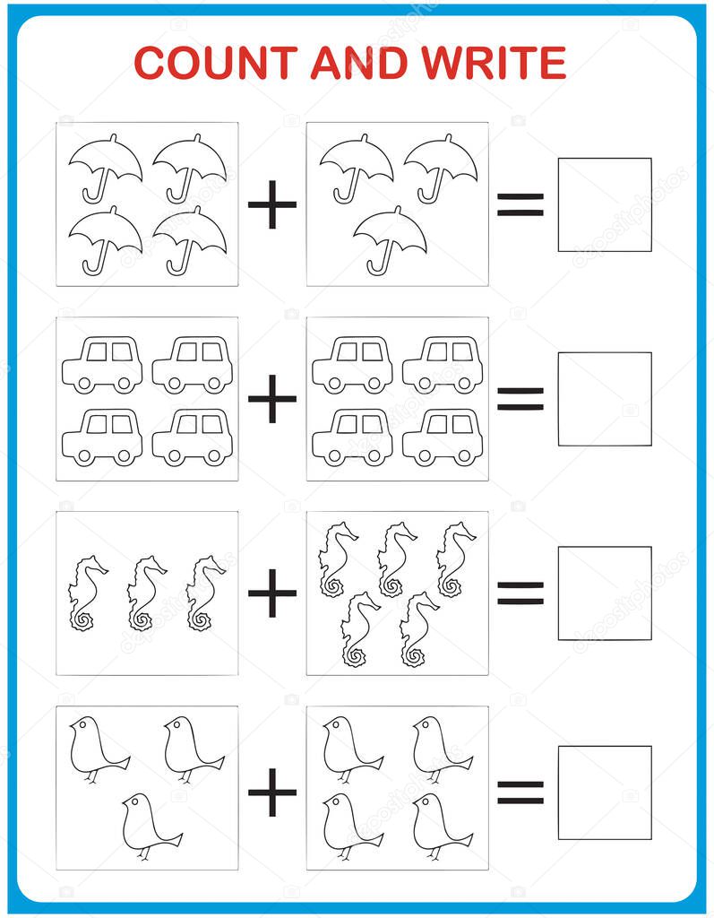 Exercise for children in primary school and kindergarten, addition