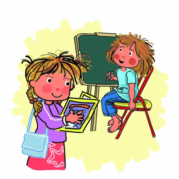 Boldog Gyerekek Osztályteremben Vektor Illusztráció — Stock Vector