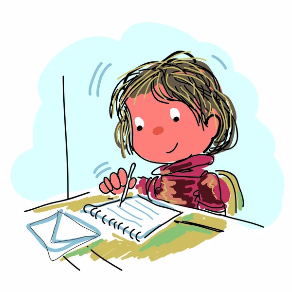 Glückliches Kind Das Notizbuch Schreibt Vektorillustration — Stockvektor