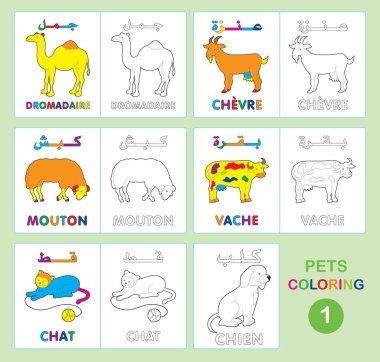 Evcil hayvan boyama vektör illüstrasyonu - Renklendirme kitabı Çiftlik hayvanları
