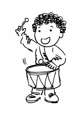 Happy Young davul vektör illüstrasyonunu çalıyor.