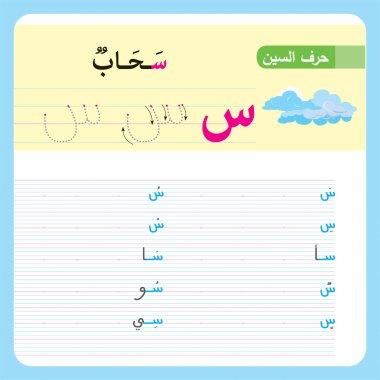 Anaokulu ve anaokulu çocukları için Arapça Alfabe Egzersizi, Illustrated egzersiz