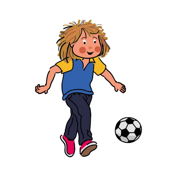 Mutlu Çocuk Futbol Vektör Illüstrasyonu Oynuyor — Stok Vektör