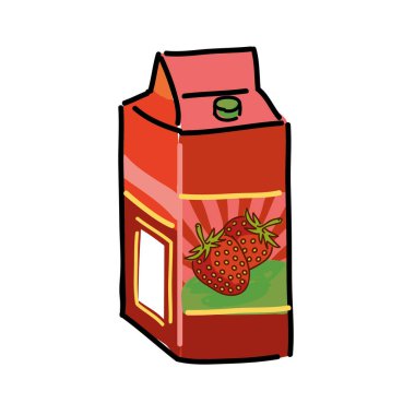 Paketlemedeki çilek suyu beyaz arkaplan vektör resimlemesinde izole edildi