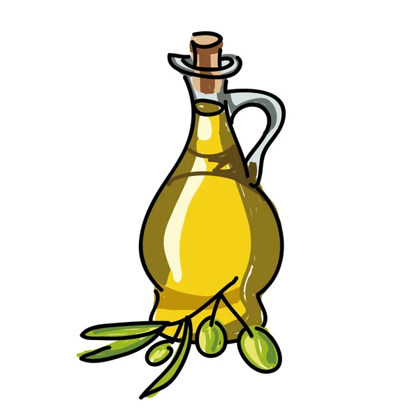 Ölflasche Mit Oliven Auf Weißem Hintergrund Vektor Illustration — Stockvektor