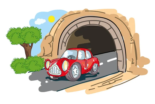 Auto Rossa Fuori Dal Tunnel Vettore Illustrazione — Vettoriale Stock