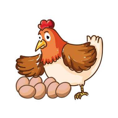 Beyaz arkaplan vektör illüstrasyonunda yumurtalı tavuk