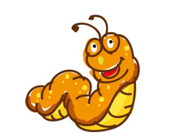 Beyaz arkaplan vektör illüstrasyonunda izole edilmiş mutlu tırtıl çizgi filmi