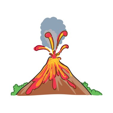 Beyaz arkaplan vektör illüstrasyonunda izole edilmiş eylemde volkan