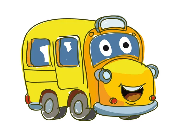 Happy Cartoon Bus Isolato Sfondo Bianco Vettore Illustrazione — Vettoriale Stock