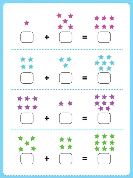 计算各组中的星号 并在方框中写下数字 把总数写在最后一个盒子里 孩子们的活动 — 图库矢量图片