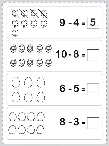 항목을 십시오 뺄셈을 원소의 개수를 아이들의 활동을 배우고 뺄셈을 합니다 — 스톡 벡터