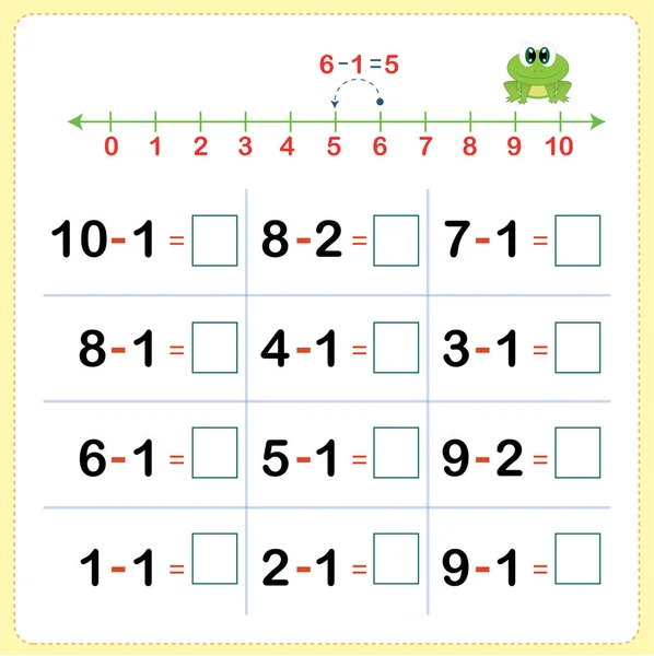 Use Linha Numérica Para Contar Volta Para Ajudá Subtrair Números —  Vetores de Stock