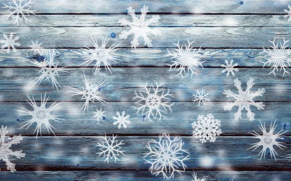 Χειμερινό μπλε φόντο με νιφάδες χιονιού — Φωτογραφία Αρχείου