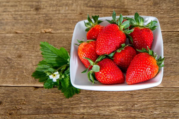 Strawberries in the white dish — Stock Photo, Image