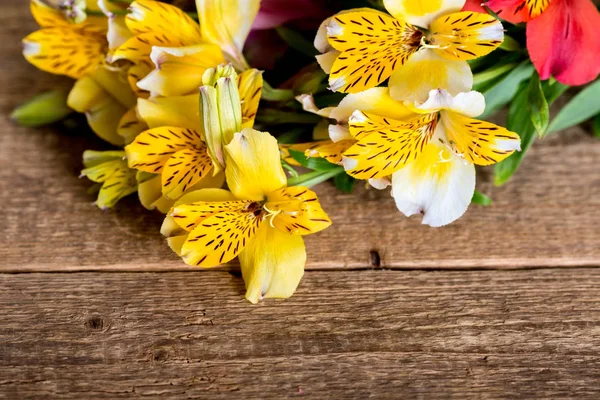Alstroemelias flowers on the wood — Stock Photo, Image