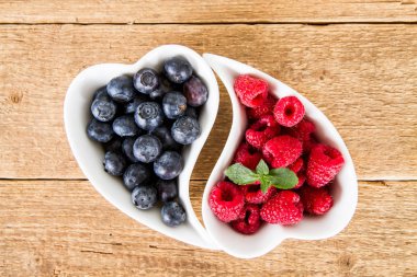 yaban mersini ve ahududu ahşap üzerine beyaz tabak