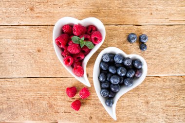 yaban mersini ve ahududu ahşap üzerine beyaz tabak