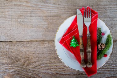 Noel öğle yemeği yemek için çatal ile 