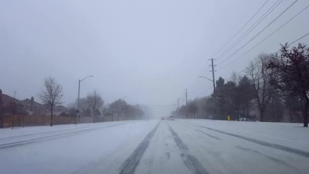 Heldere Versie Rijdend Winter Sneeuwstorm Met Voertuigverkeer Dag Bestuurderspunt Pov — Stockvideo