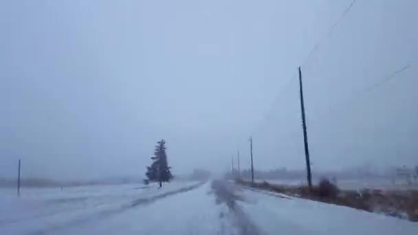 Fast Motion Collage Driving Rural Road Day Winter Sunset Snowing — Video